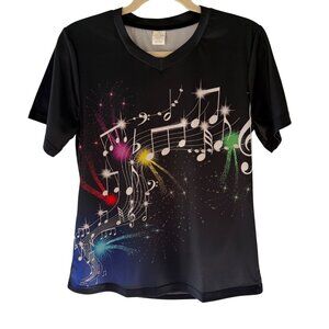 Music Note Graphic Top Size S Black Short Sleeve Performance Tee